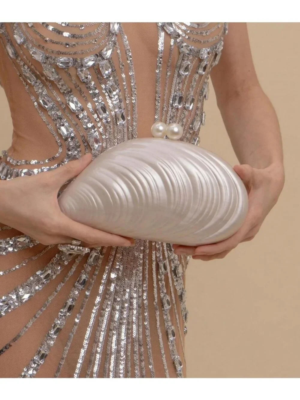 Glitter Marble Seashell Chain Shoulder Bag - Acrylic Evening Clutch for Weddings